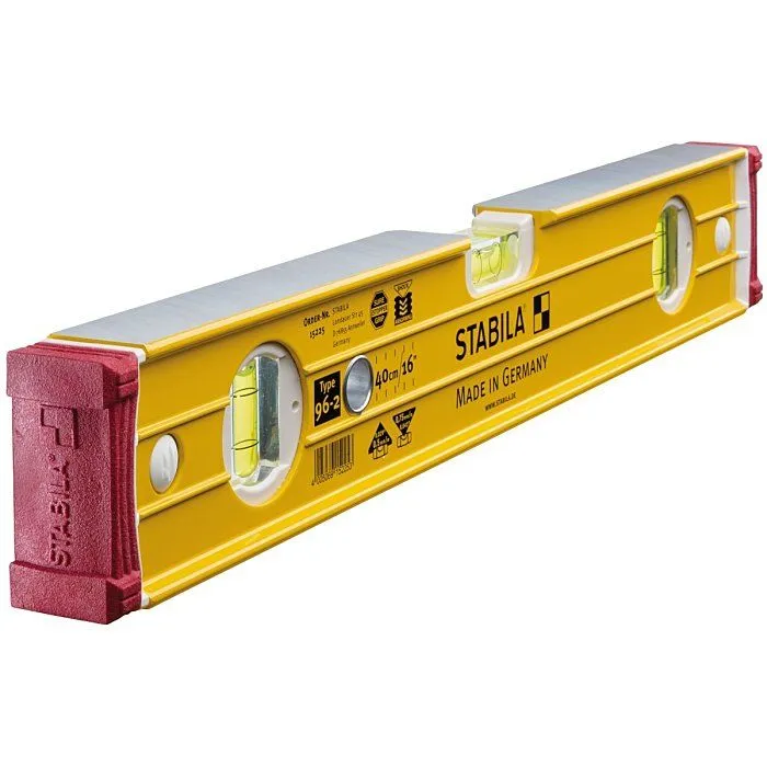 15227 Livella STABILA in alluminio con nervature - lunghezza 810mm, 1 fiala orizzontale e 2 verticali, stopper antiscivolo