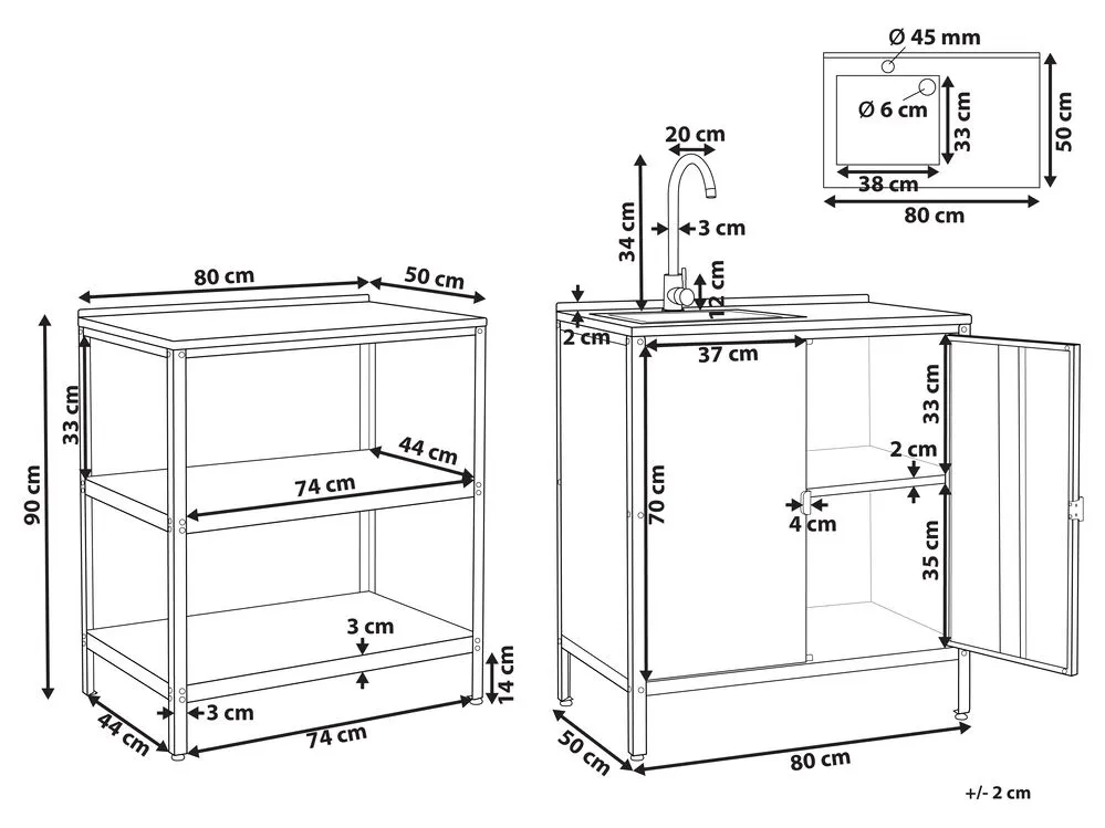 2 Piece Outdoor Kitchen Island and Cabinet Set with Sink Black VILAMA