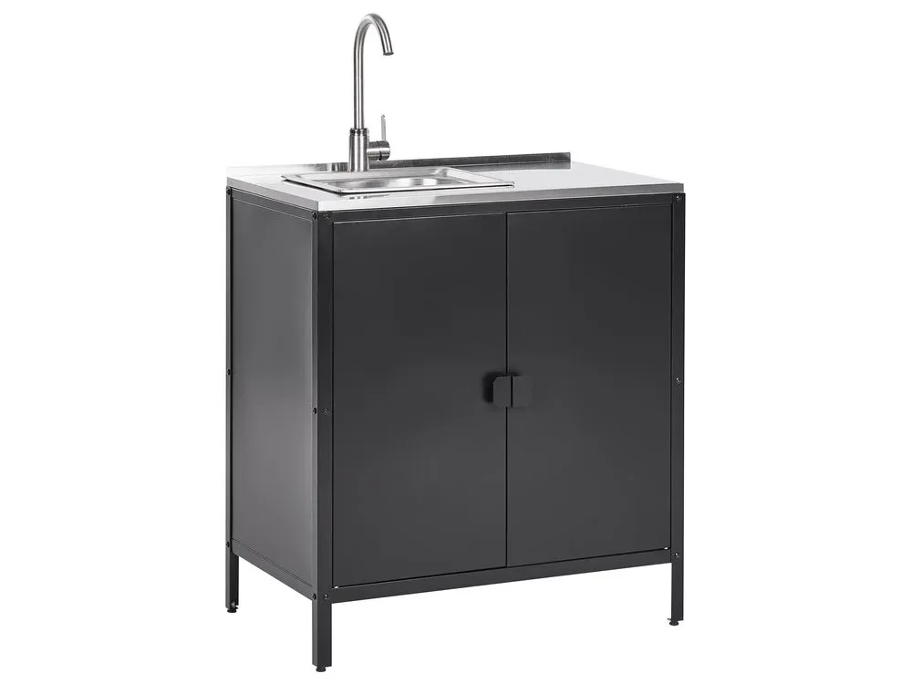 2 Piece Outdoor Kitchen Island and Cabinet Set with Sink Black VILAMA
