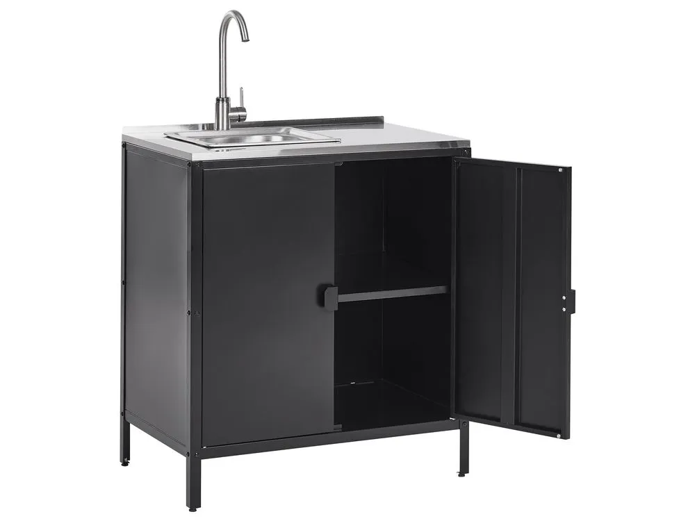 2 Piece Outdoor Kitchen Island and Cabinet Set with Sink Black VILAMA