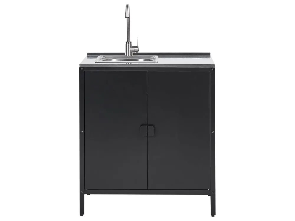 2 Piece Outdoor Kitchen Island and Cabinet Set with Sink Black VILAMA