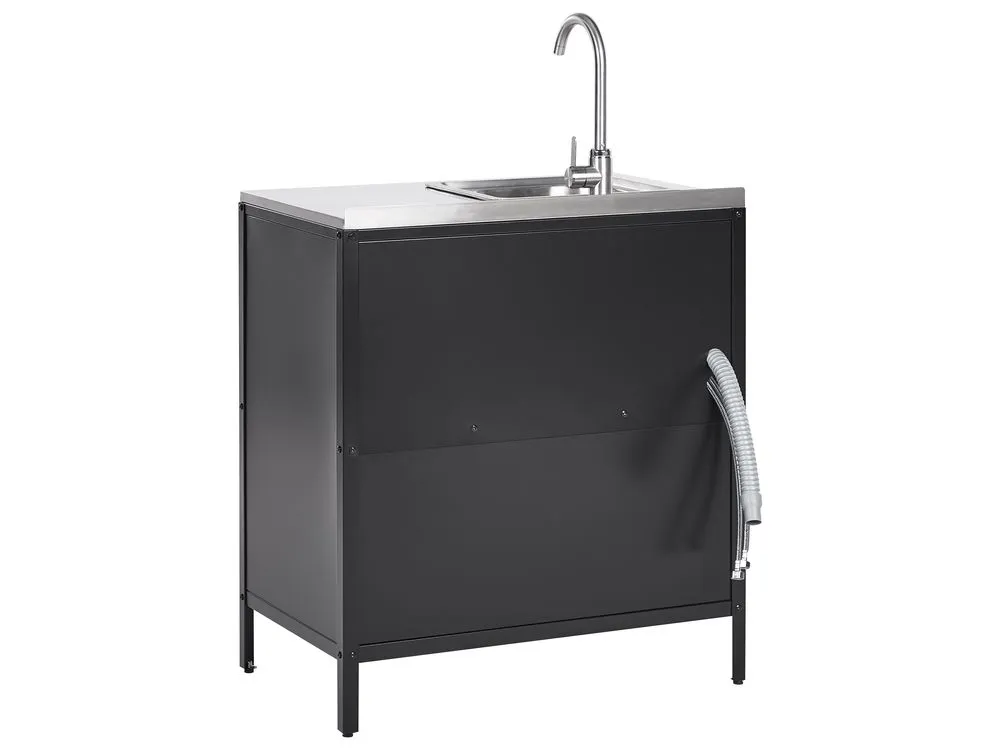 2 Piece Outdoor Kitchen Island and Cabinet Set with Sink Black VILAMA
