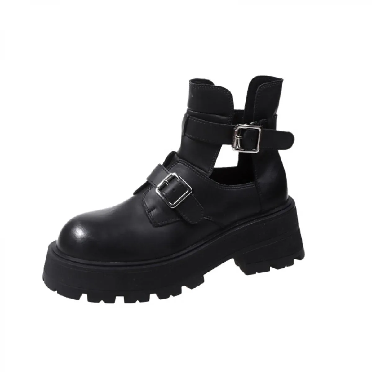 2023 Autunno Nuova Fibbia Punta Rotonda Donne Chelsea Stivali Scarpe Tacco Medio Sandali Chunky Punk Vestito Casual Pompe Cavali