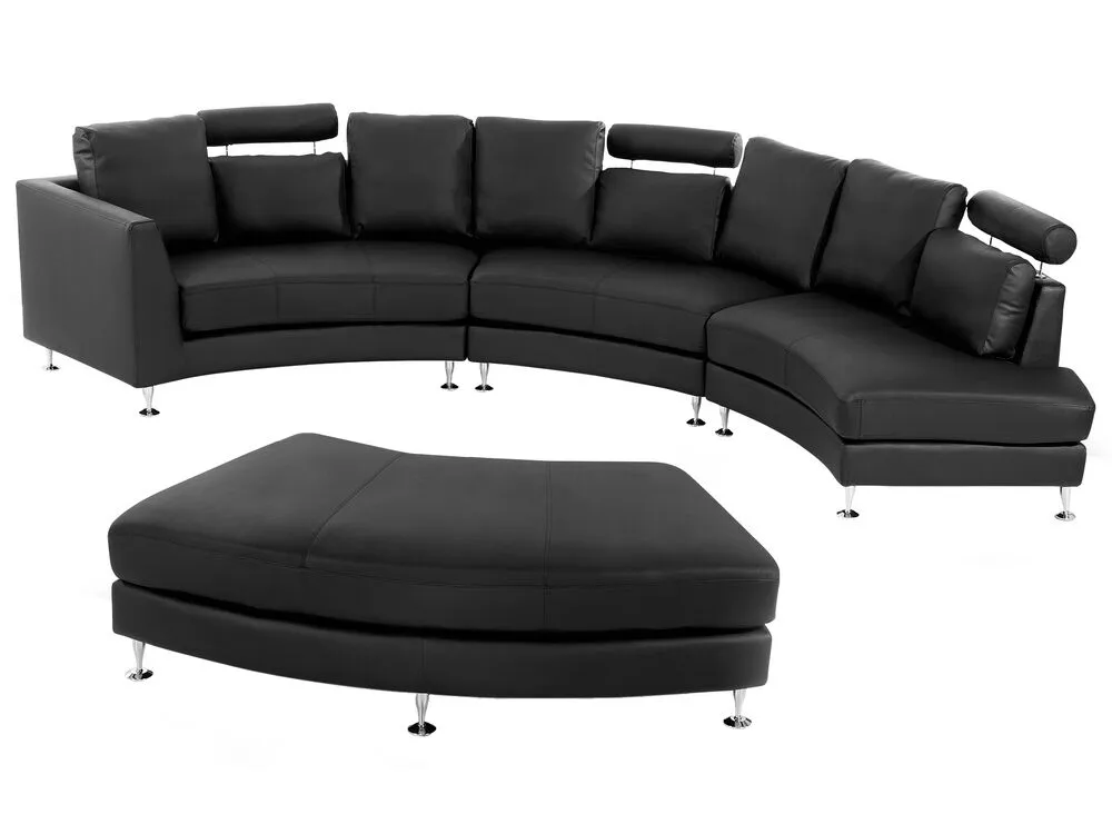 7 Seater Curved Leather Modular Sofa Black ROTUNDE