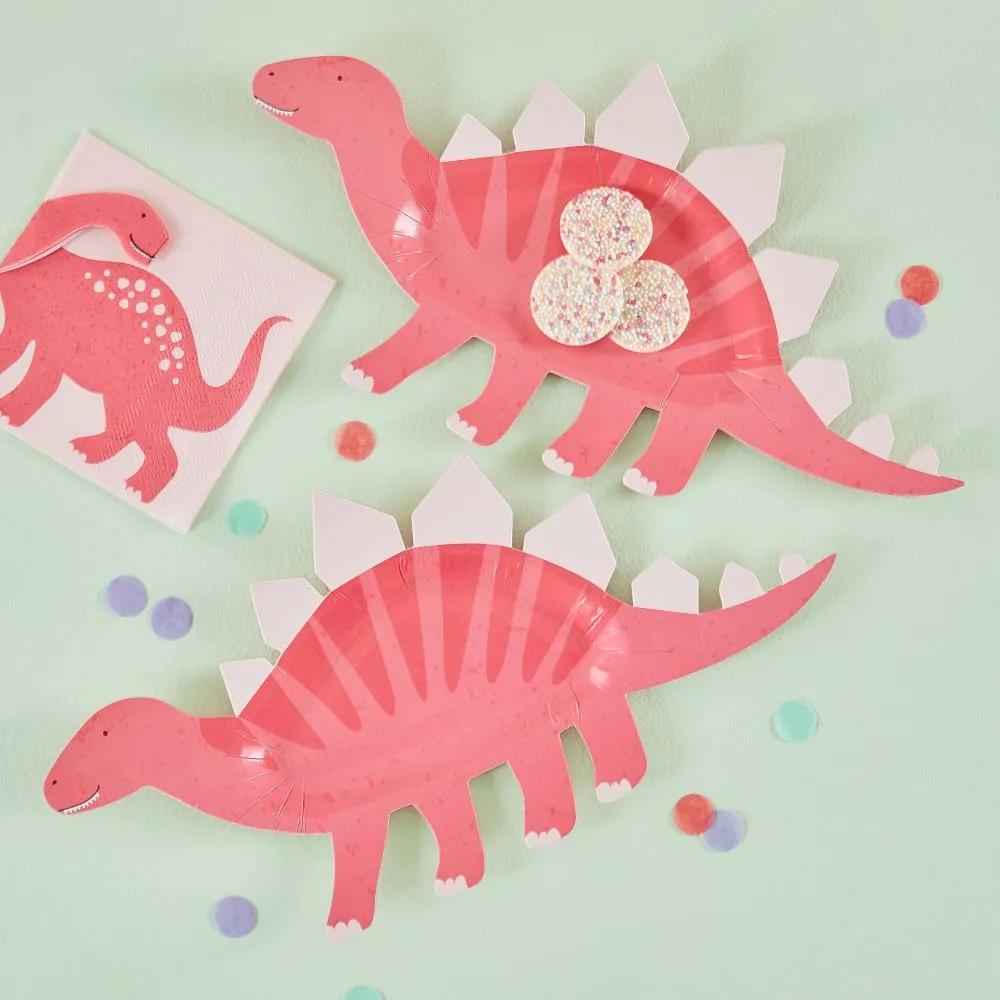 8 piatti per feste di dinosauro rosa 16 cm x 30 cm