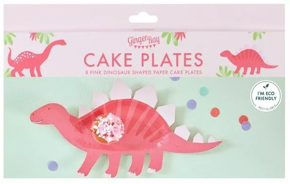 8 piatti per feste di dinosauro rosa 16 cm x 30 cm