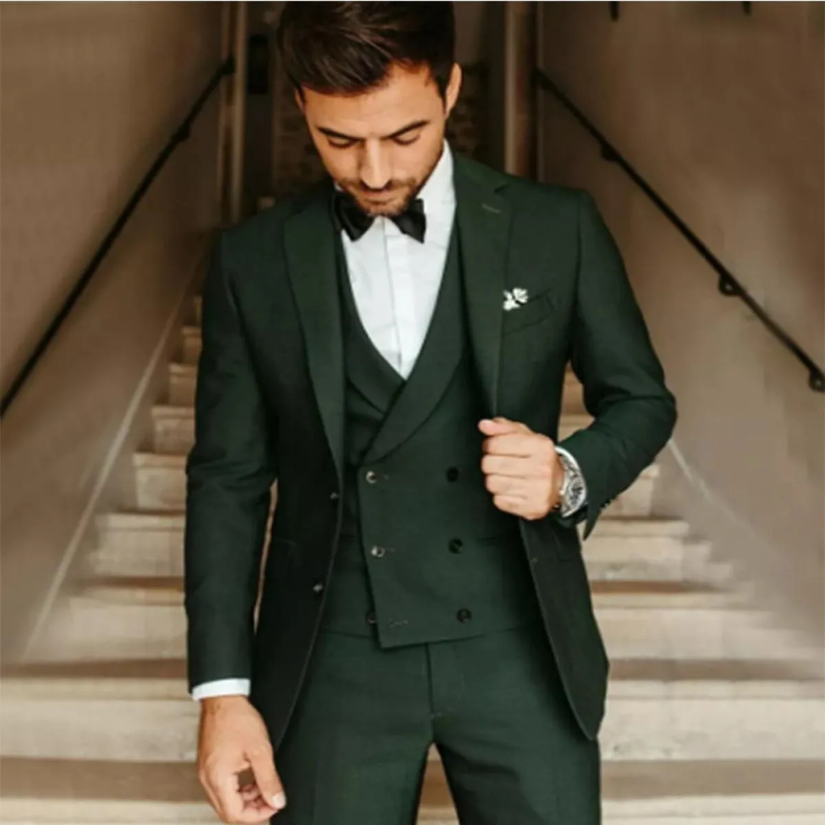 Abito da uomo verde militare smoking da sposo abito da festa slim fit giacca casual da lavoro set 3 pezzi (giacca + gilet + pant
