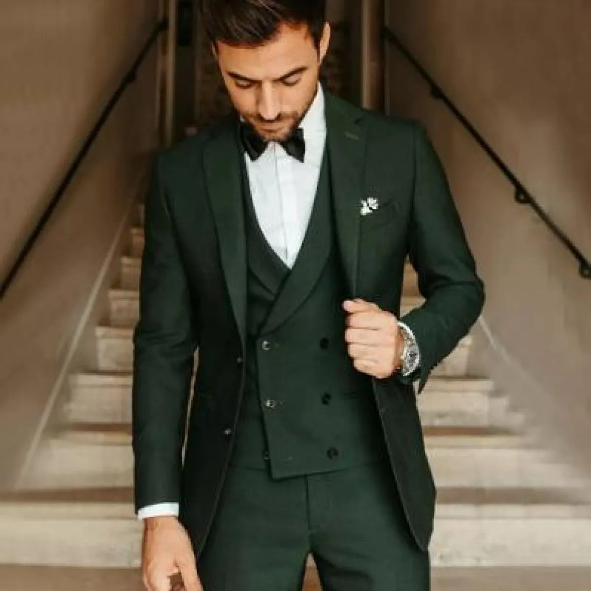 Abito da uomo verde militare smoking da sposo abito da festa slim fit giacca casual da lavoro set 3 pezzi (giacca + gilet + pant