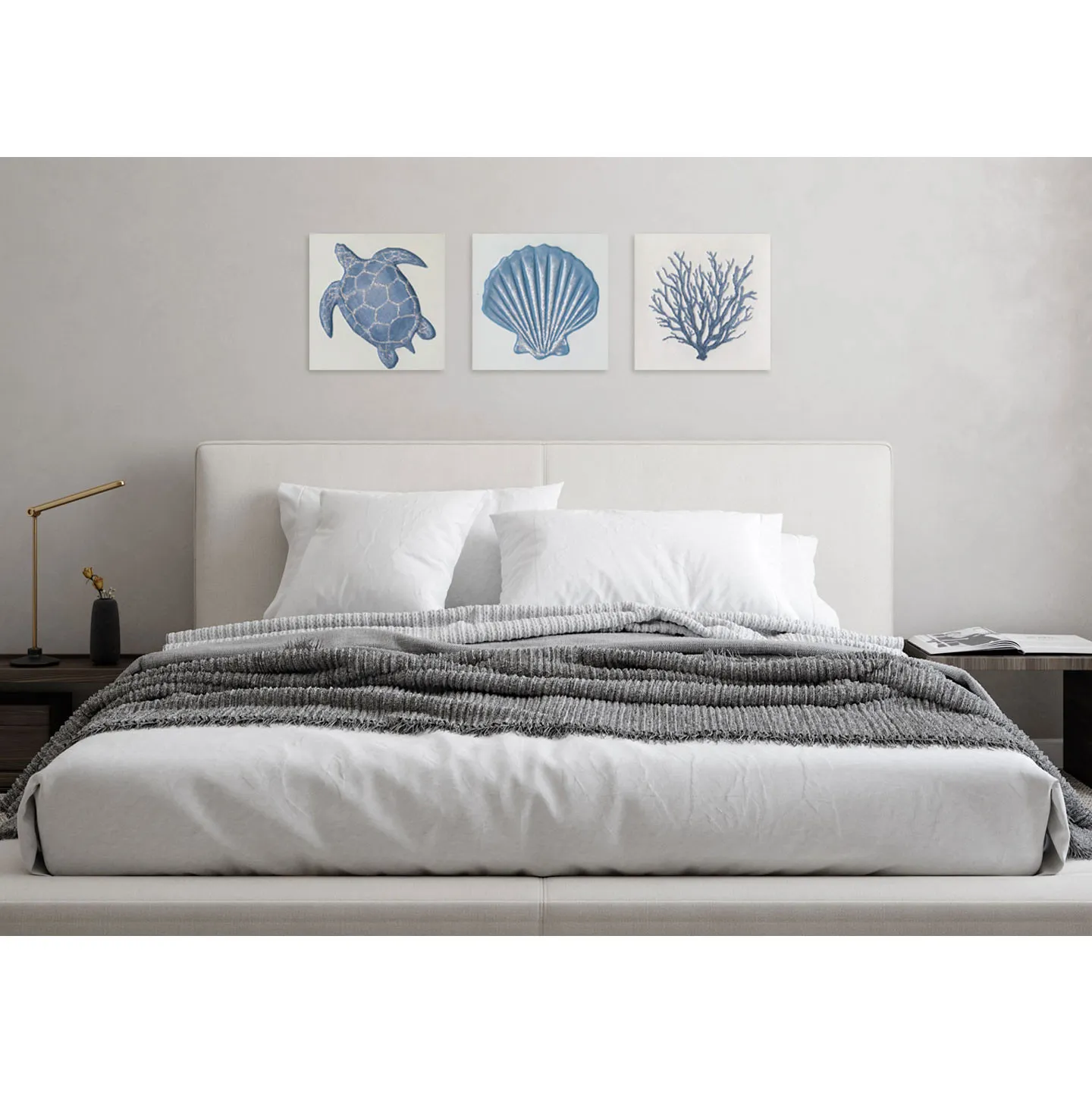Agave  Set 3 pezzi quadro moderno dipinto a mano in stile marino "Sea Life" 30x30