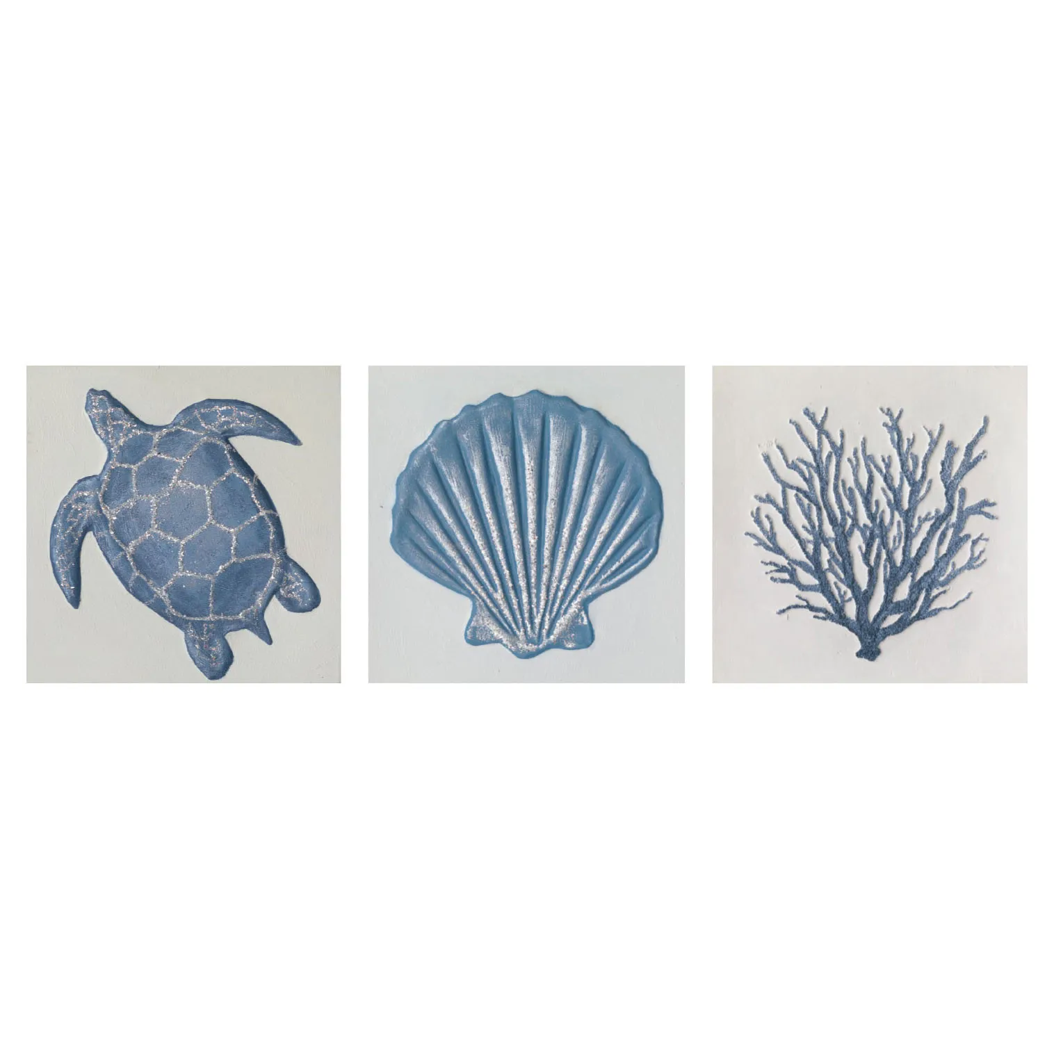 Agave  Set 3 pezzi quadro moderno dipinto a mano in stile marino "Sea Life" 30x30