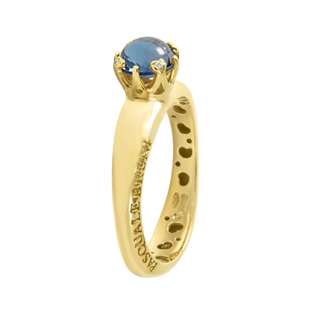 Anello in oro rosa con topazio blu e diamante ct 0.02, misura 13