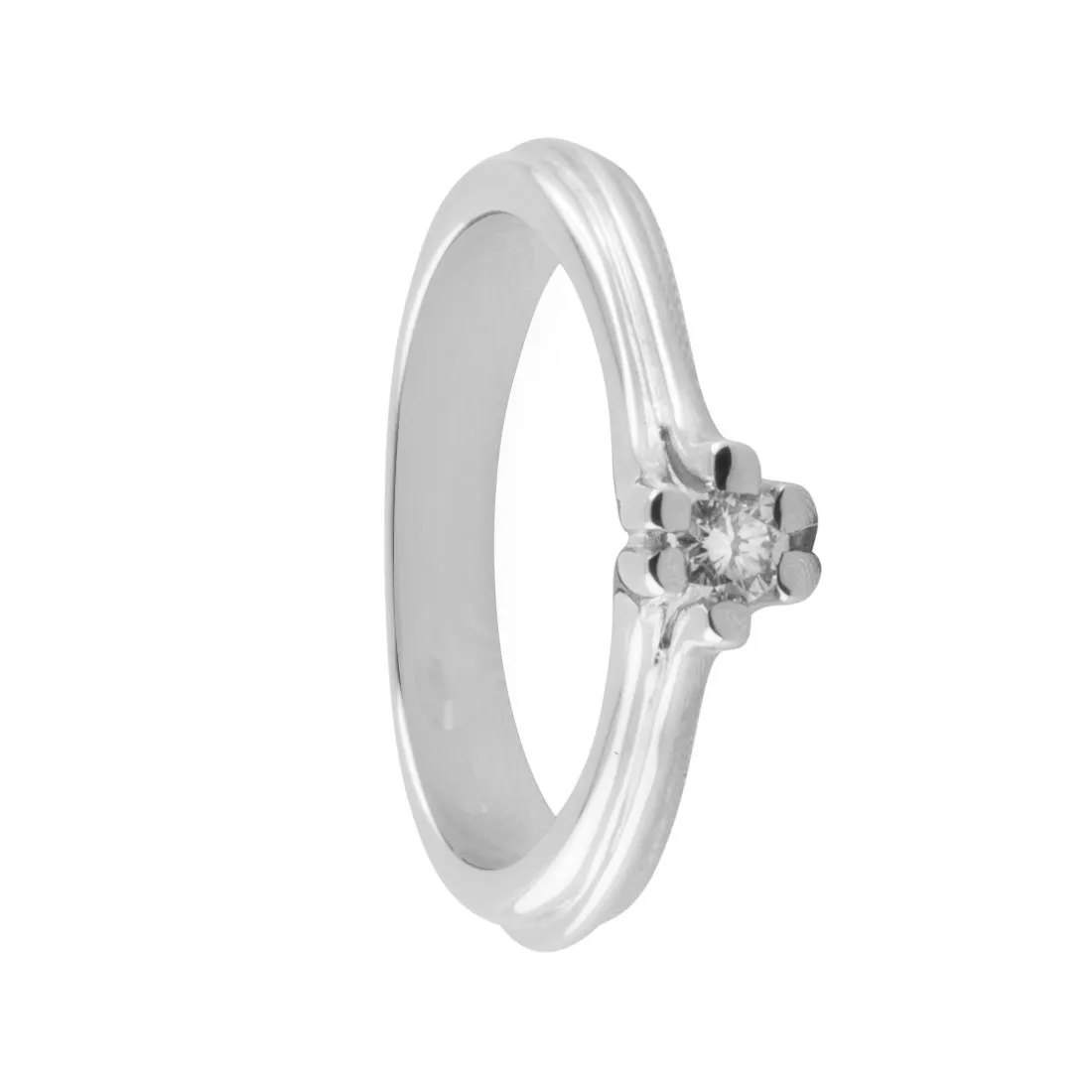 Anello solitario in oro bianco con diamante ct 0.08, misura 11