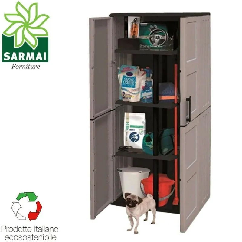 Armadio armadietto porta scope in resina 68x37x163 cm da esterno giardino garage