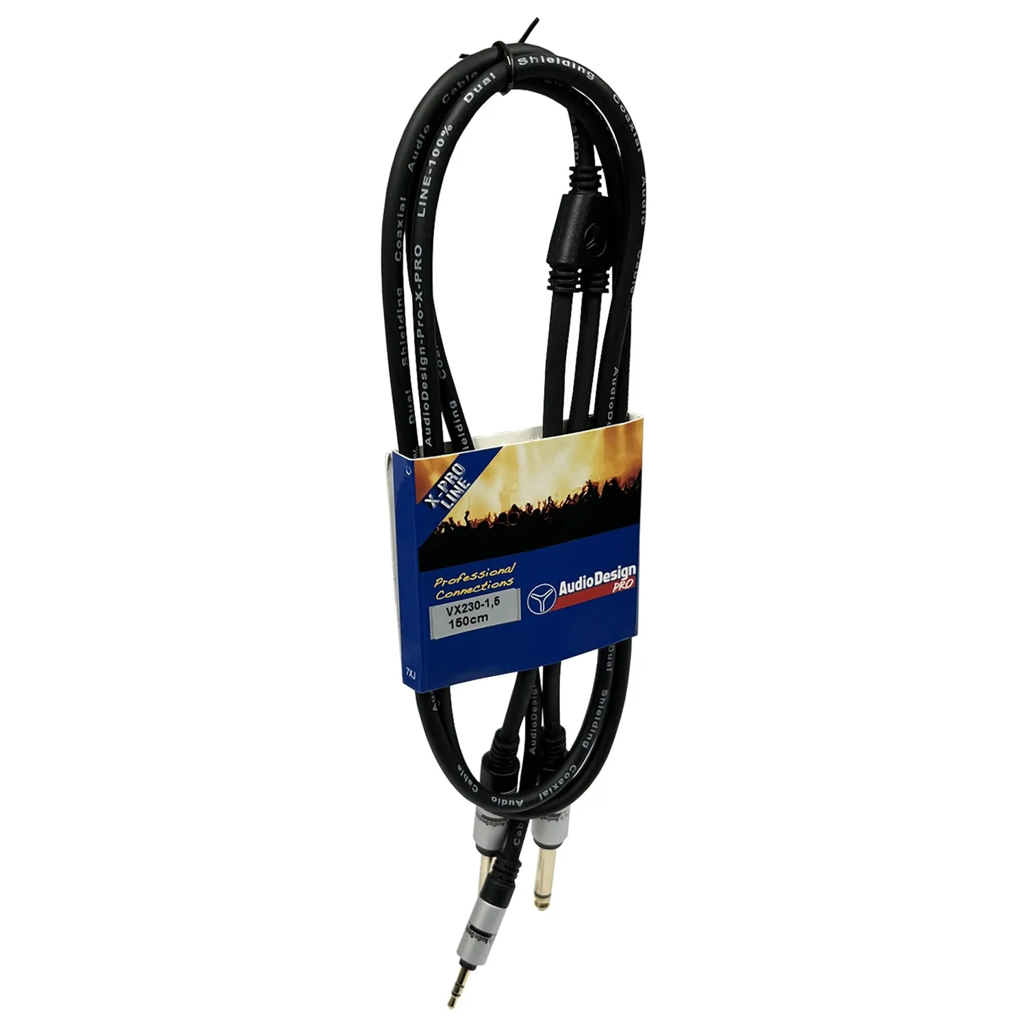 AudioDesign Pro Cavo adattatore X-PRO Line 1.5 metri, da 1 Jack 3.5 maschio stereo a 2 Jack 6.3 maschio mono
