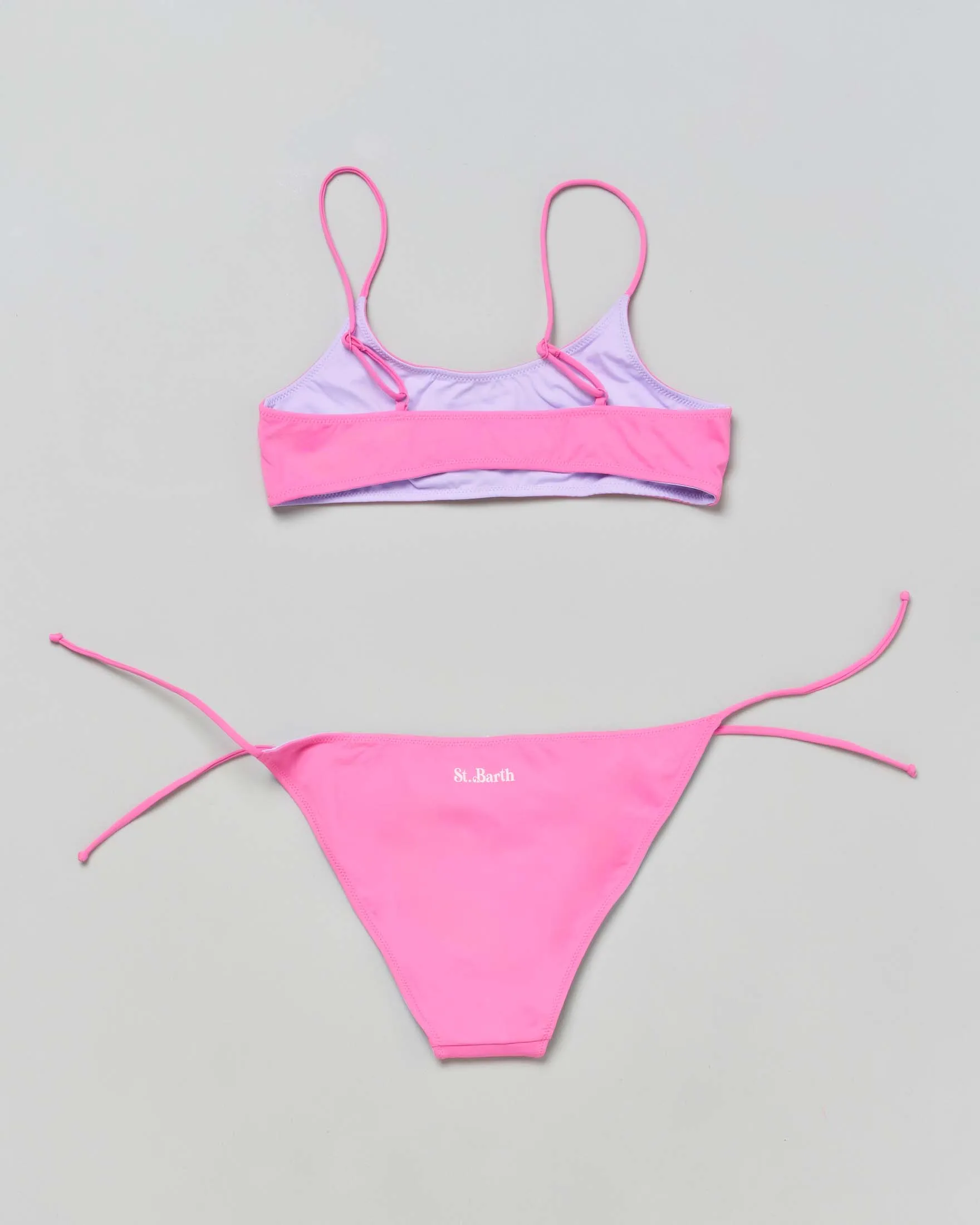 Bikini Jaiden a bralette fucsia reversibile in lilla con scritta logo 6-14 anni