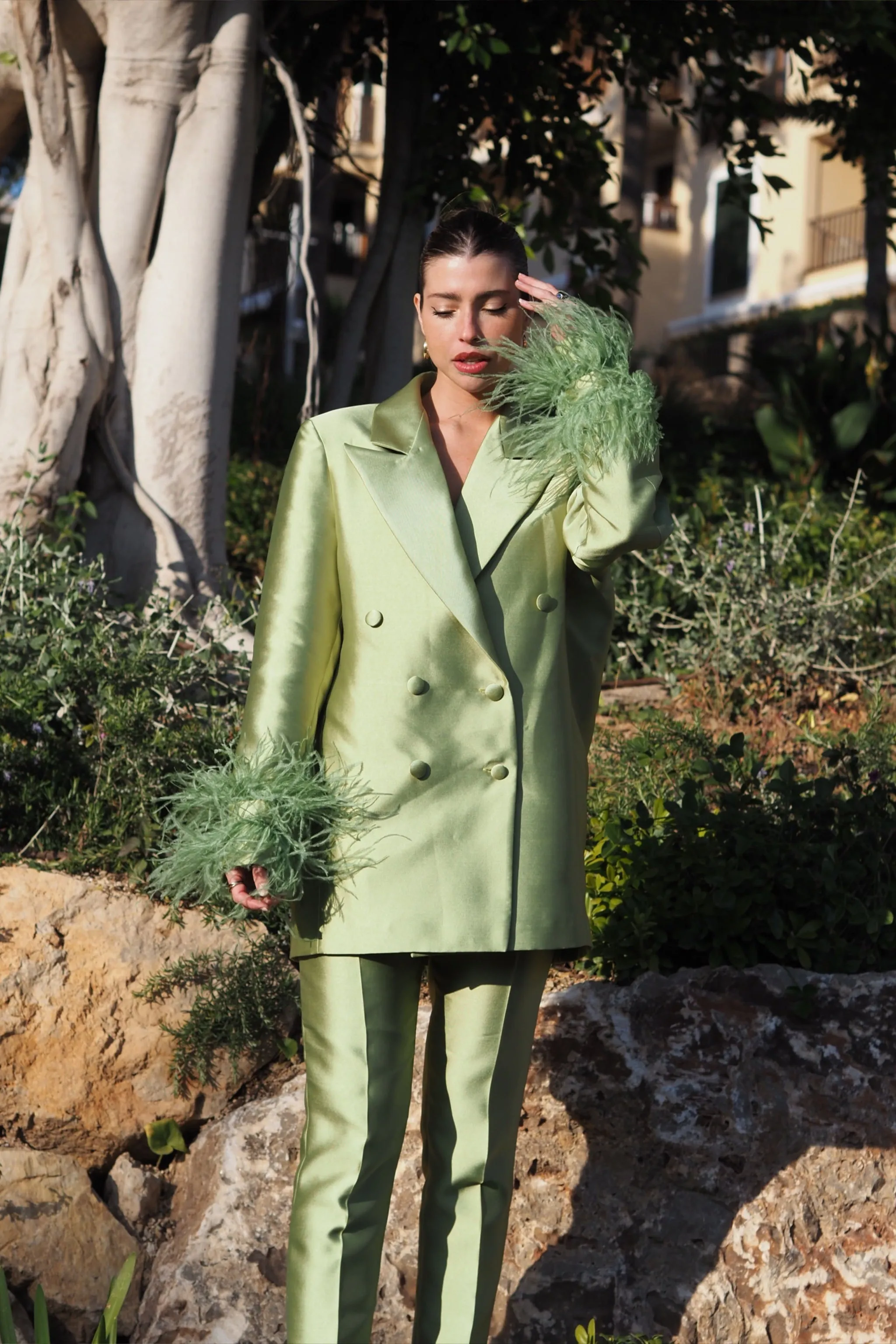 BLAZER OVERSIZE VERDE CON PIUME