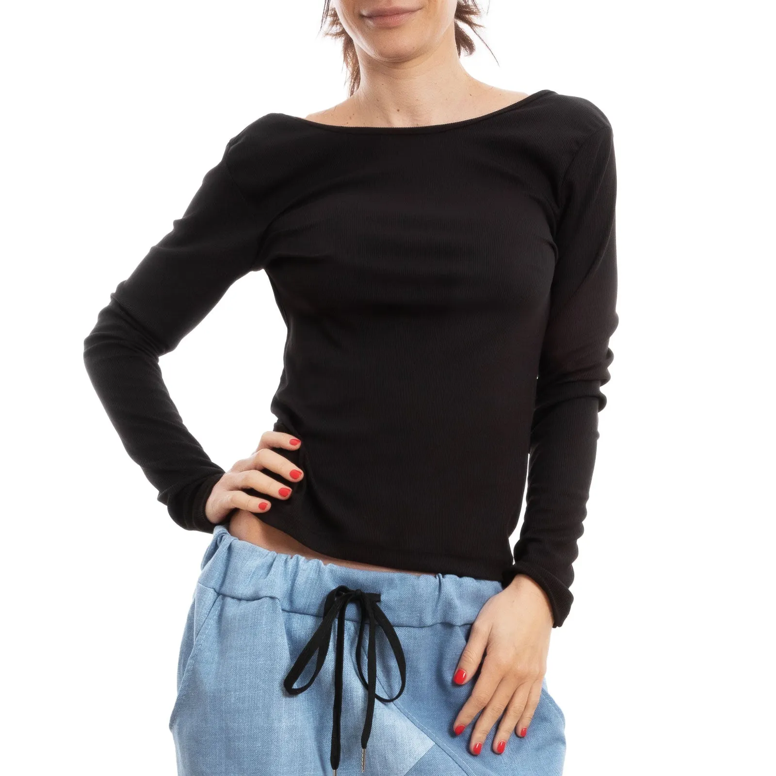 Blusa Donna Top Maglietta Schiena Nuda Catene Vi-8053
