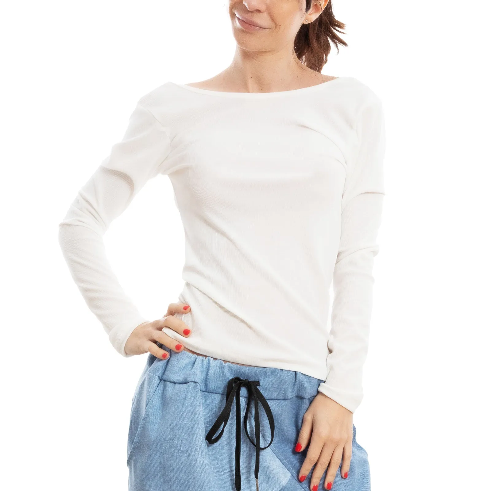 Blusa Donna Top Maglietta Schiena Nuda Catene Vi-8053