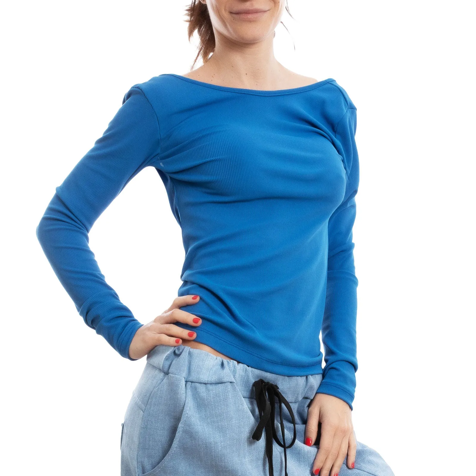 Blusa Donna Top Maglietta Schiena Nuda Catene Vi-8053