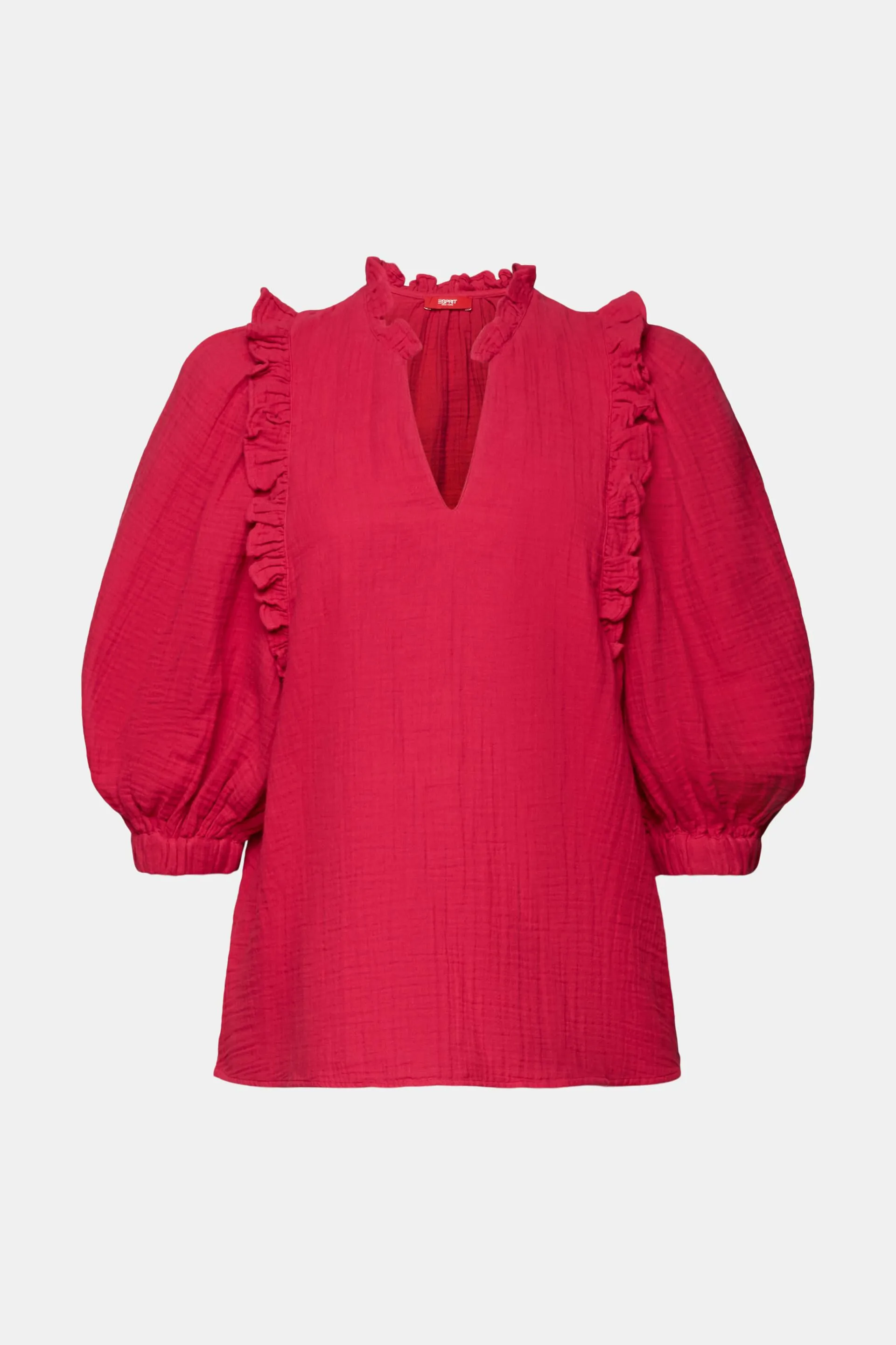 Blusa in cotone garzato con bordo arricciato