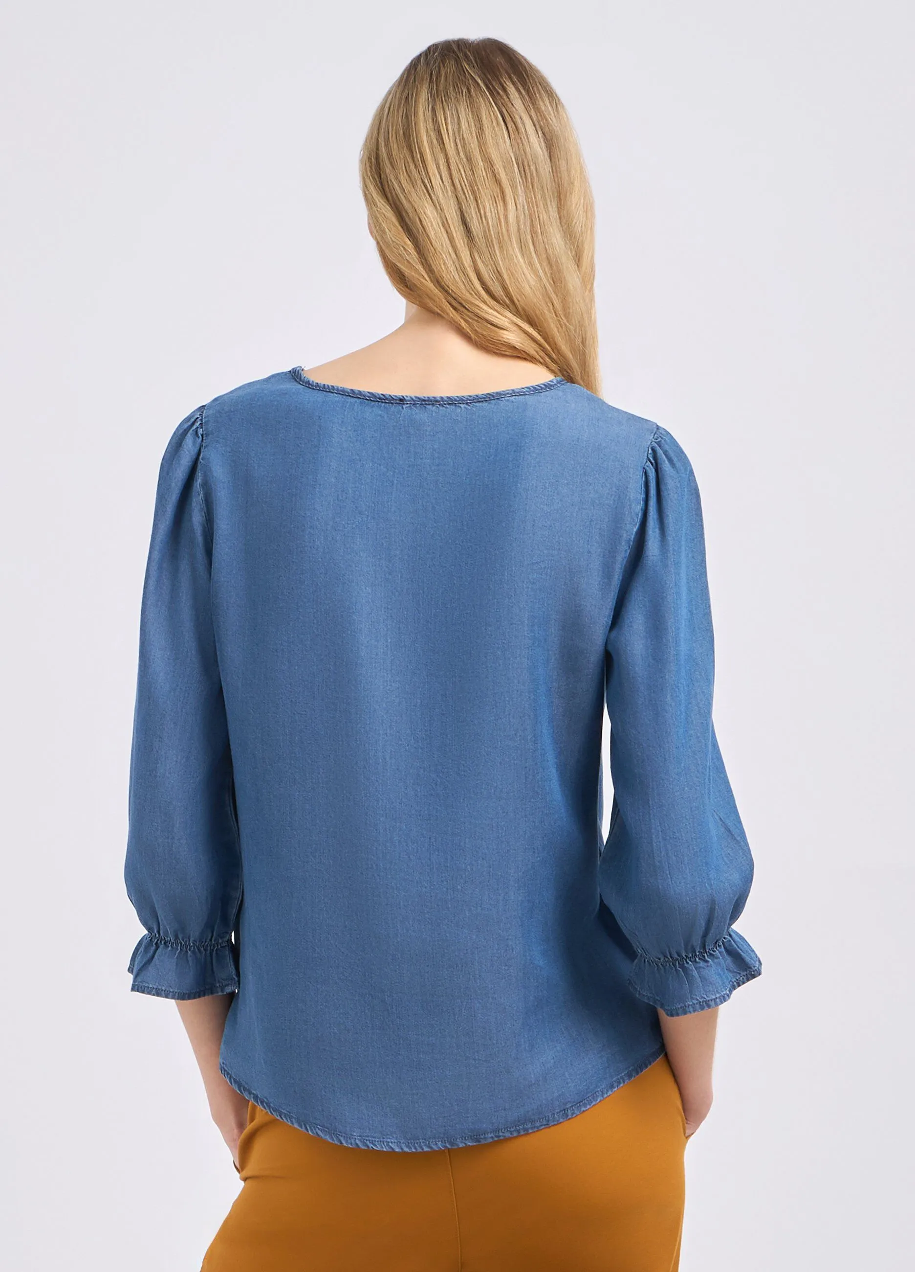 Blusa in tencel con manica a palloncino donna