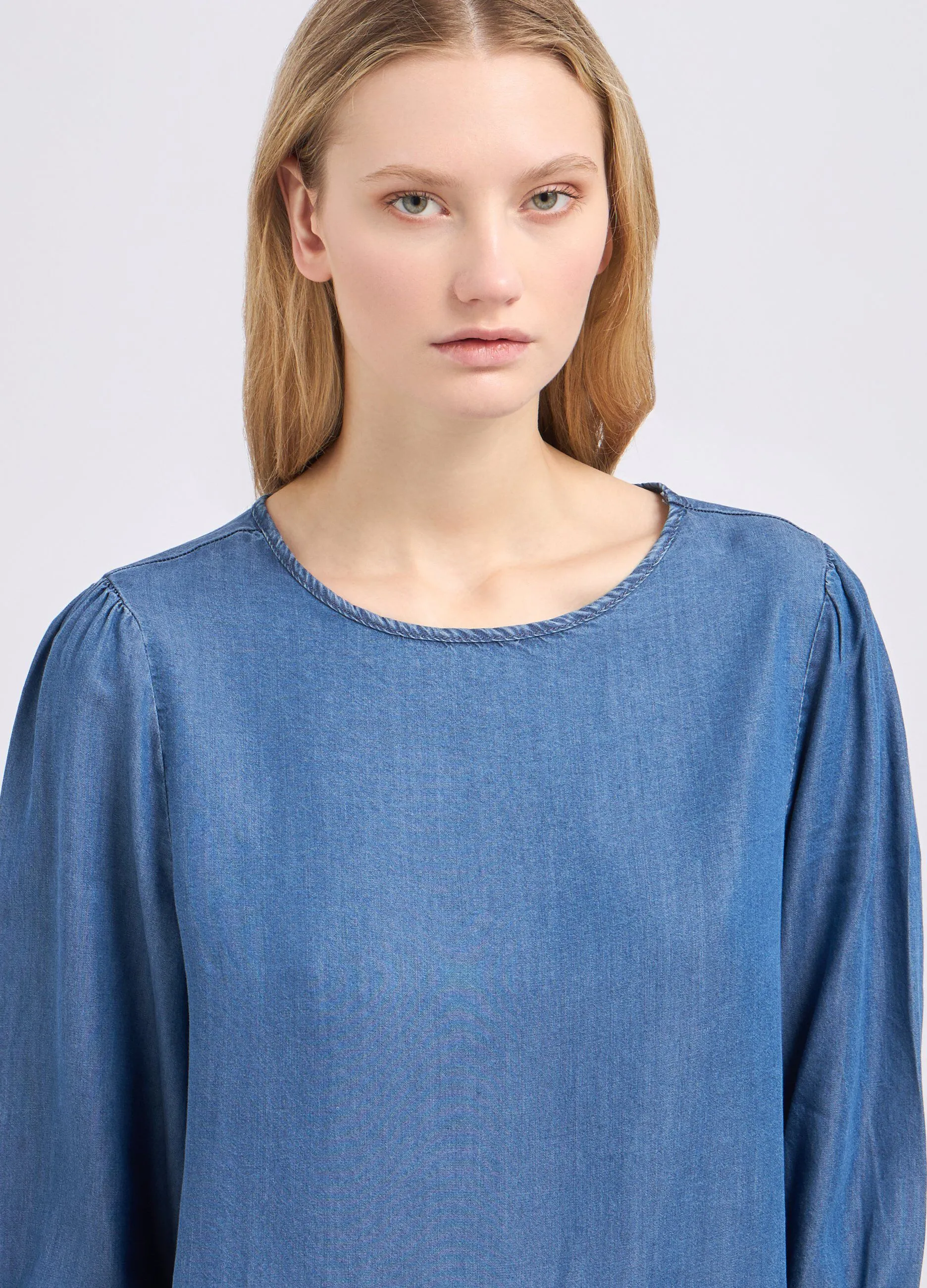 Blusa in tencel con manica a palloncino donna