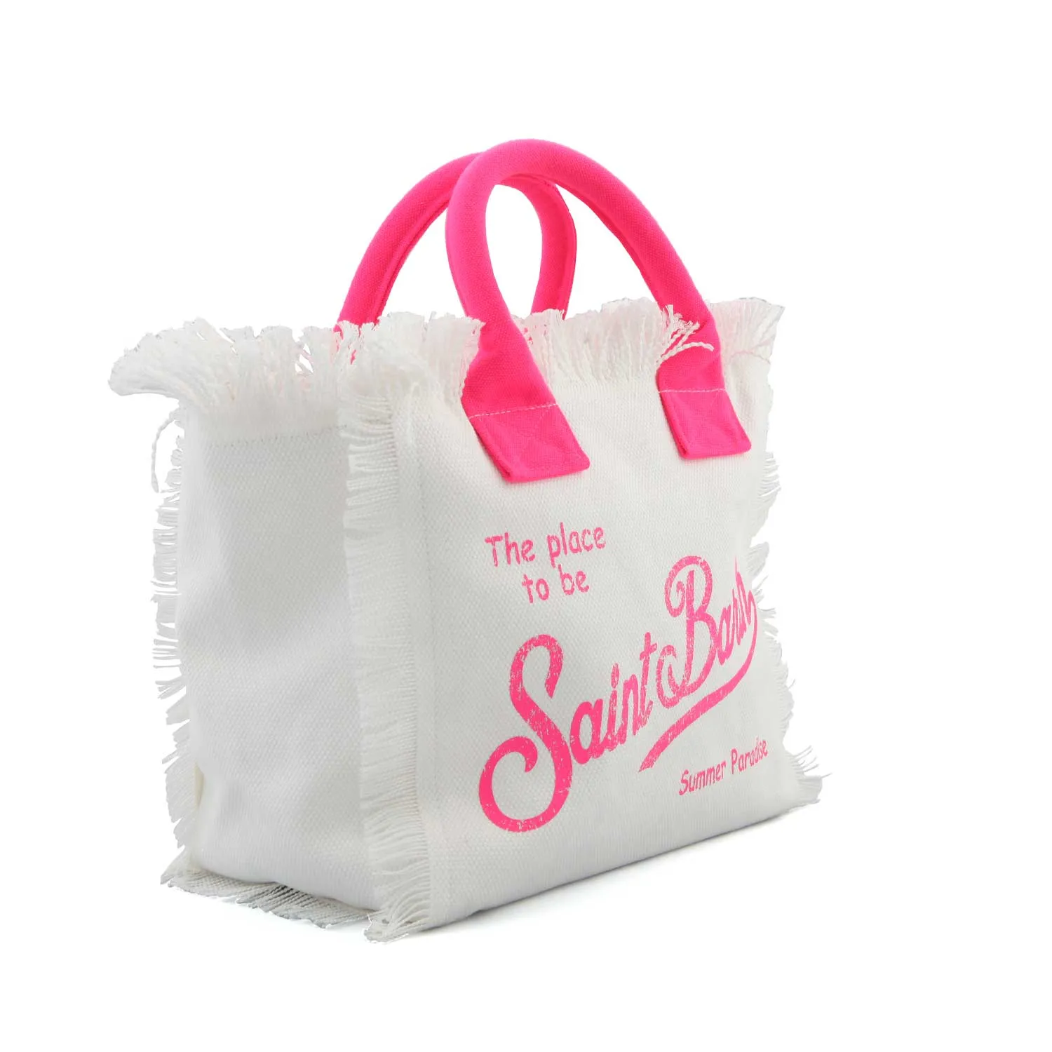 Borsa A Mano Colette Bianca Con Loghi Rosa Fluo