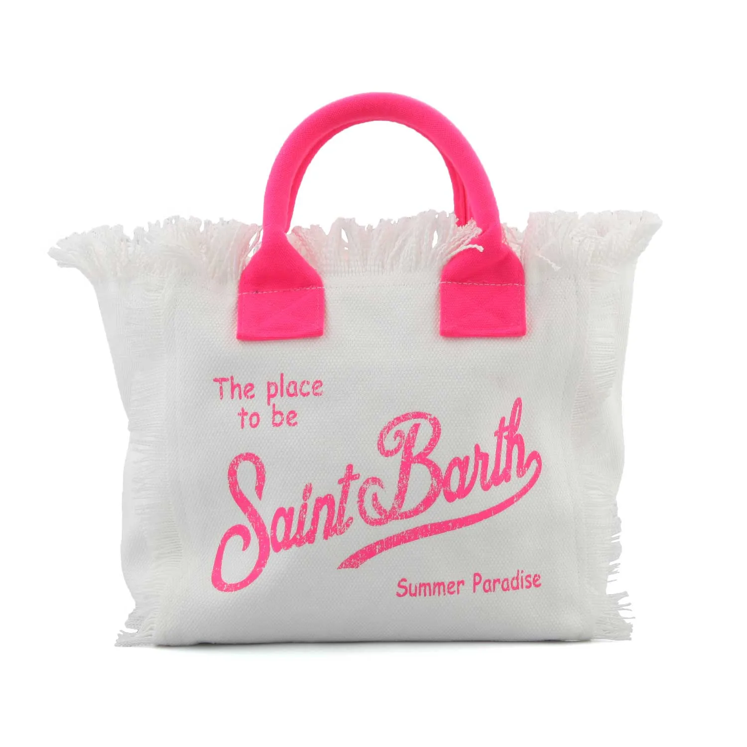 Borsa A Mano Colette Bianca Con Loghi Rosa Fluo