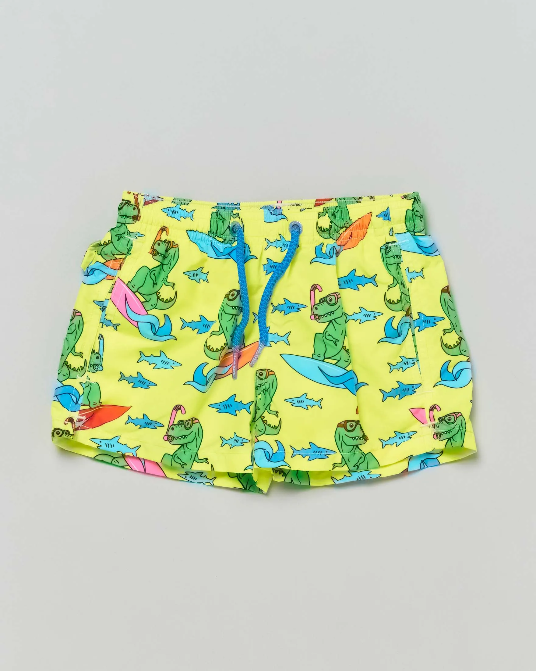 Boxer mare giallo con stampa dinosauro surf e squaletti 2-8 anni