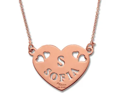 Catenina e ciondolo My Charm baby cuore grande in oro bianco giallo o rosa personalizzabile con il nome e l'iniziale