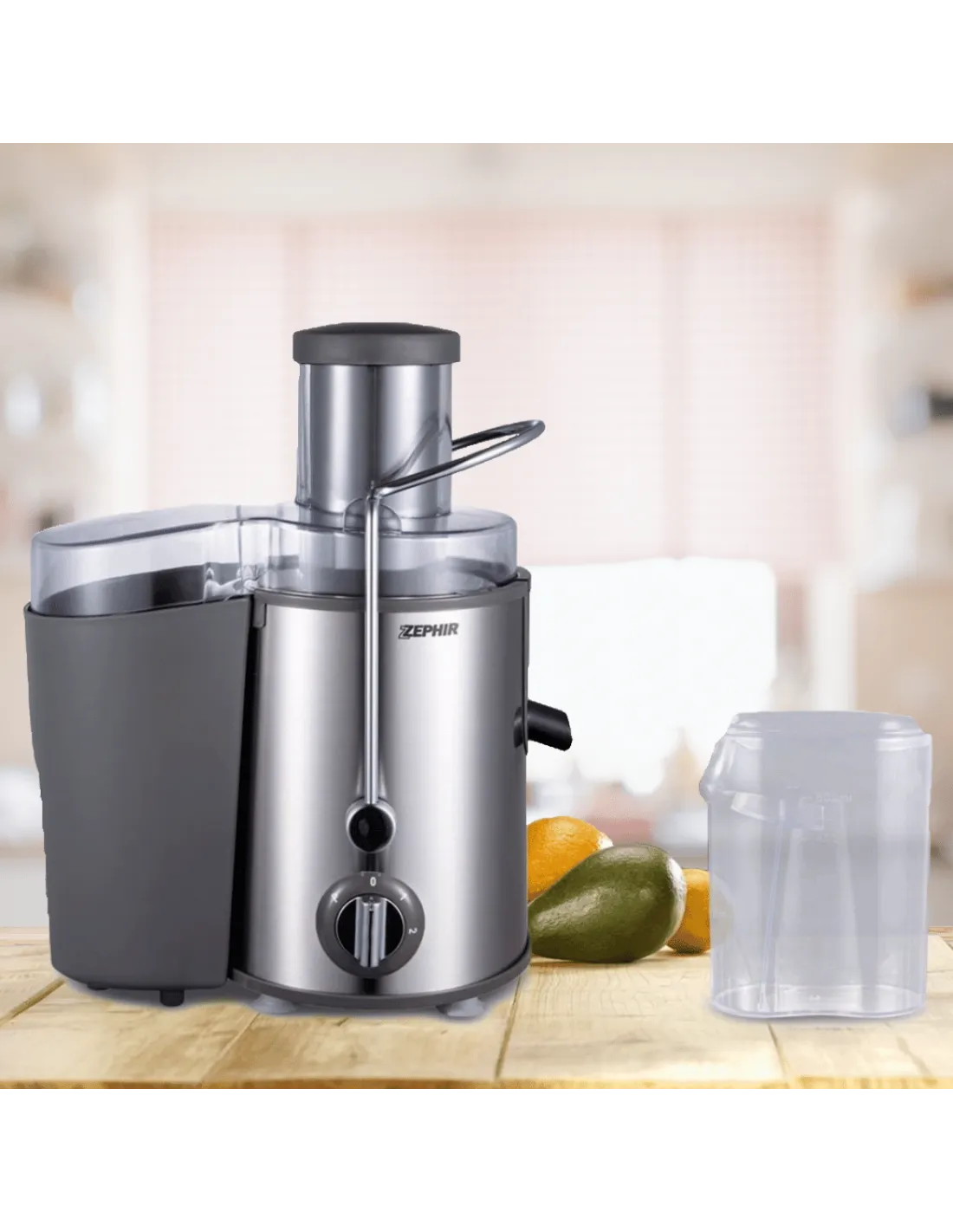 Centrifuga con filtro e corpo in acciaio Inox Zephir ZHC47, 400W, 2 Velocità + Pulse, Separa succo e polpa, Contenitore 500 ml