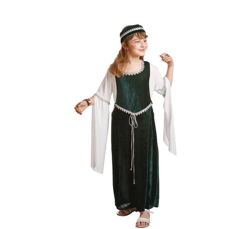Costume da donna verde medievale per bambina