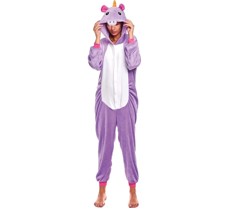 Costume pigiama da unicorno lilla e bianco per donna