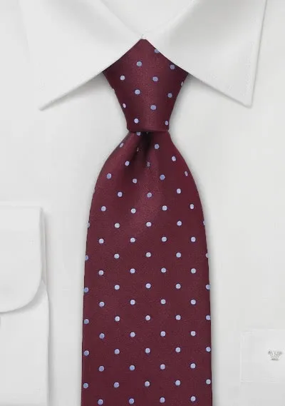 Cravatta rosso vinaccia pois celesti