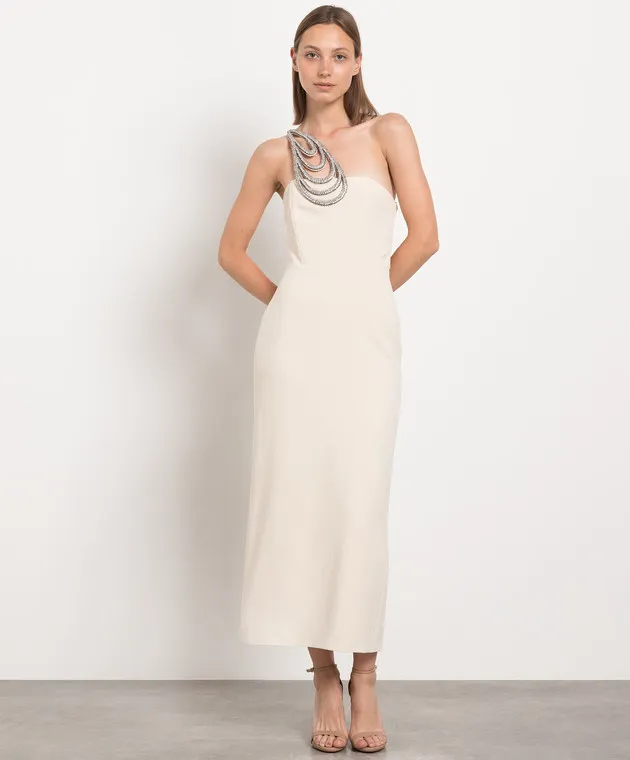 David Koma Abito midi beige con strass SS23DK32DB