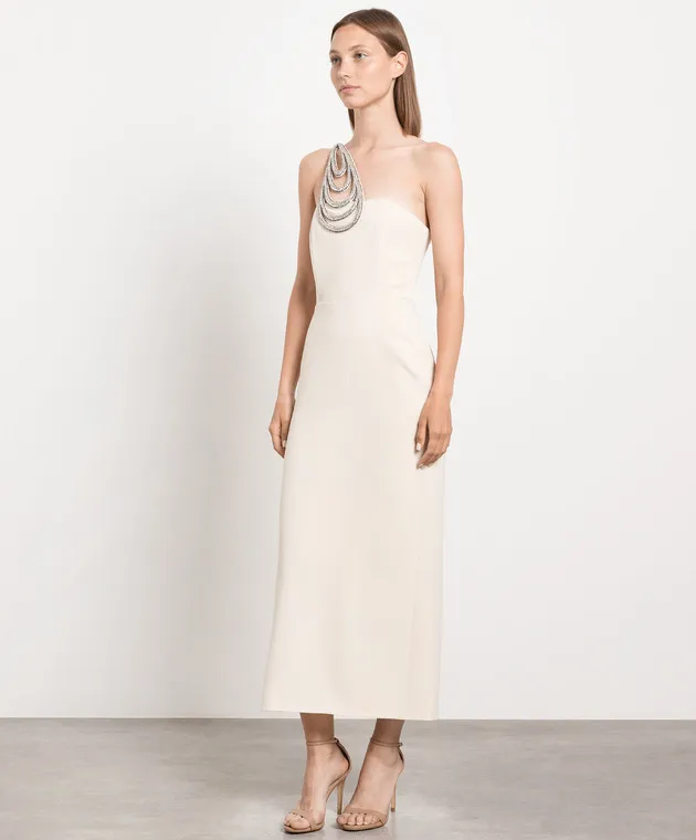 David Koma Abito midi beige con strass SS23DK32DB