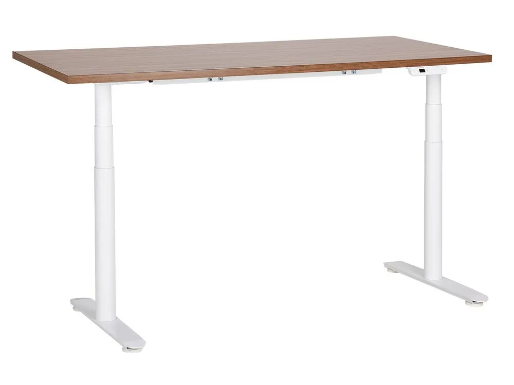 Electric Adjustable Standing Desk 160 x 72 cm Dark Wood and White DESTINAS