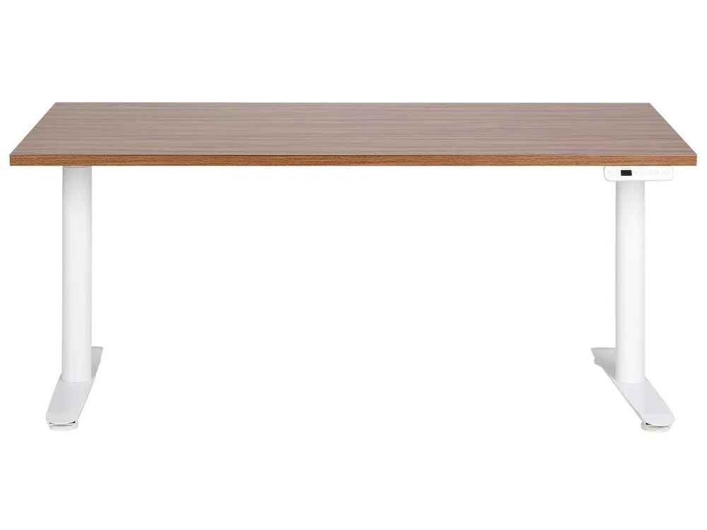 Electric Adjustable Standing Desk 160 x 72 cm Dark Wood and White DESTINAS