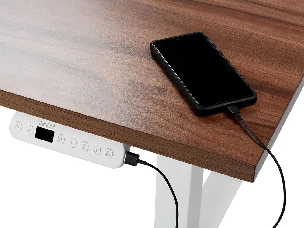 Electric Adjustable Standing Desk 160 x 72 cm Dark Wood and White DESTINAS