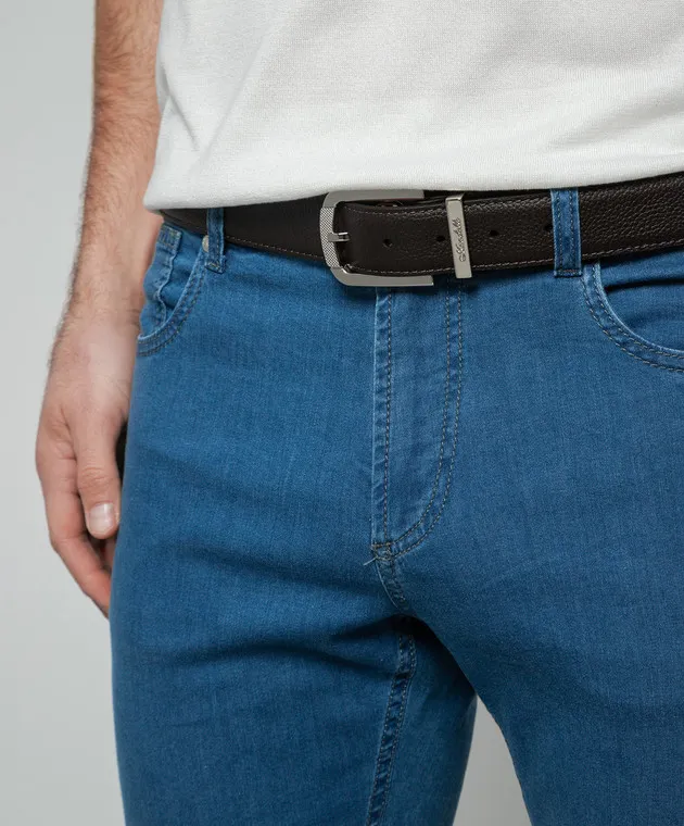 Enrico Mandelli Cinturino in pelle marrone con incisione del logo ZZBLT45616