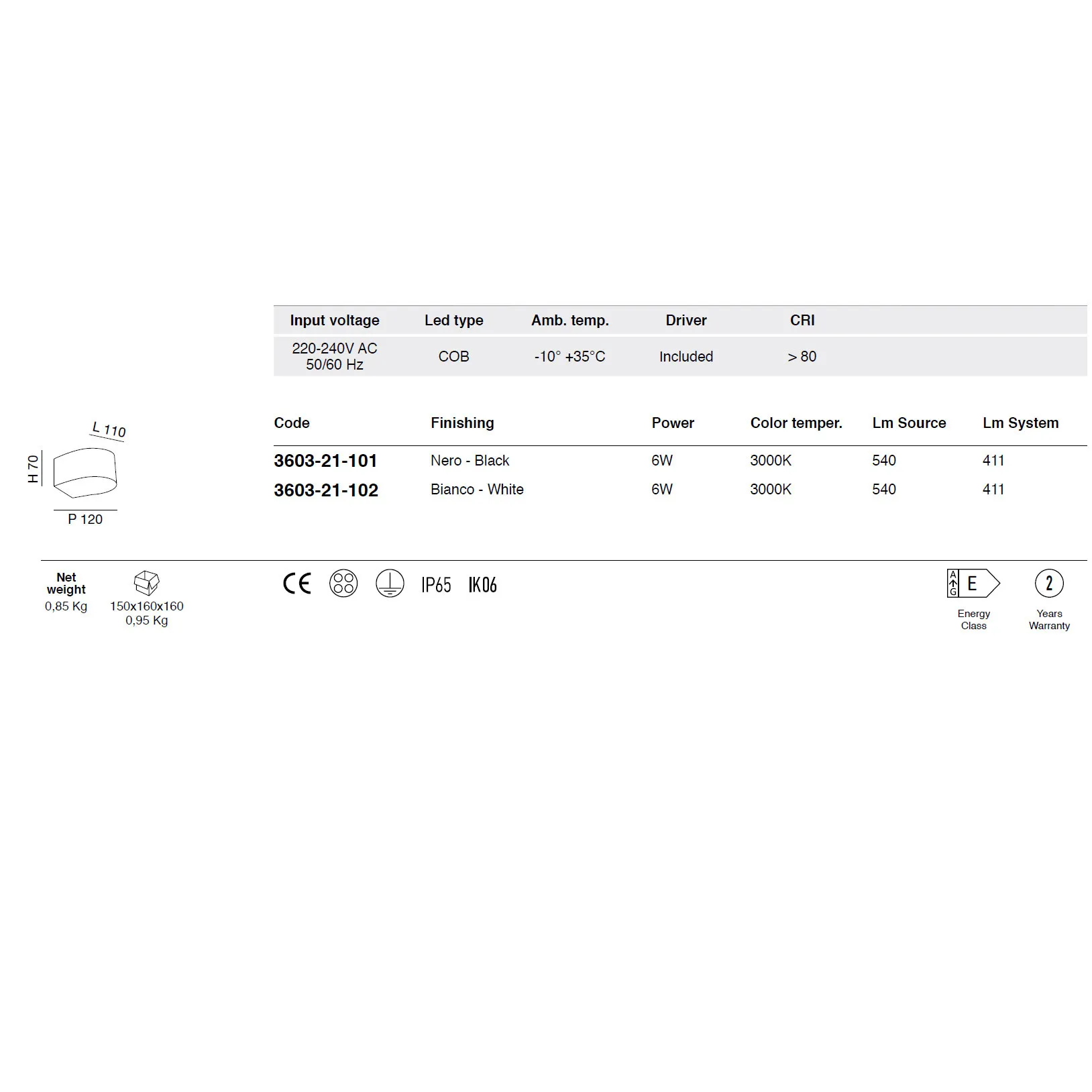 Fabas Luce  Applique da parete per esterno a LED con struttura in alluminio e vetro Lao - 6W - 3000k Luce Calda