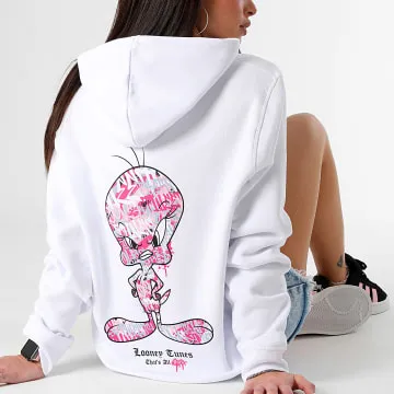Felpa con cappuccio da donna Tweety Graff Pink Bianco