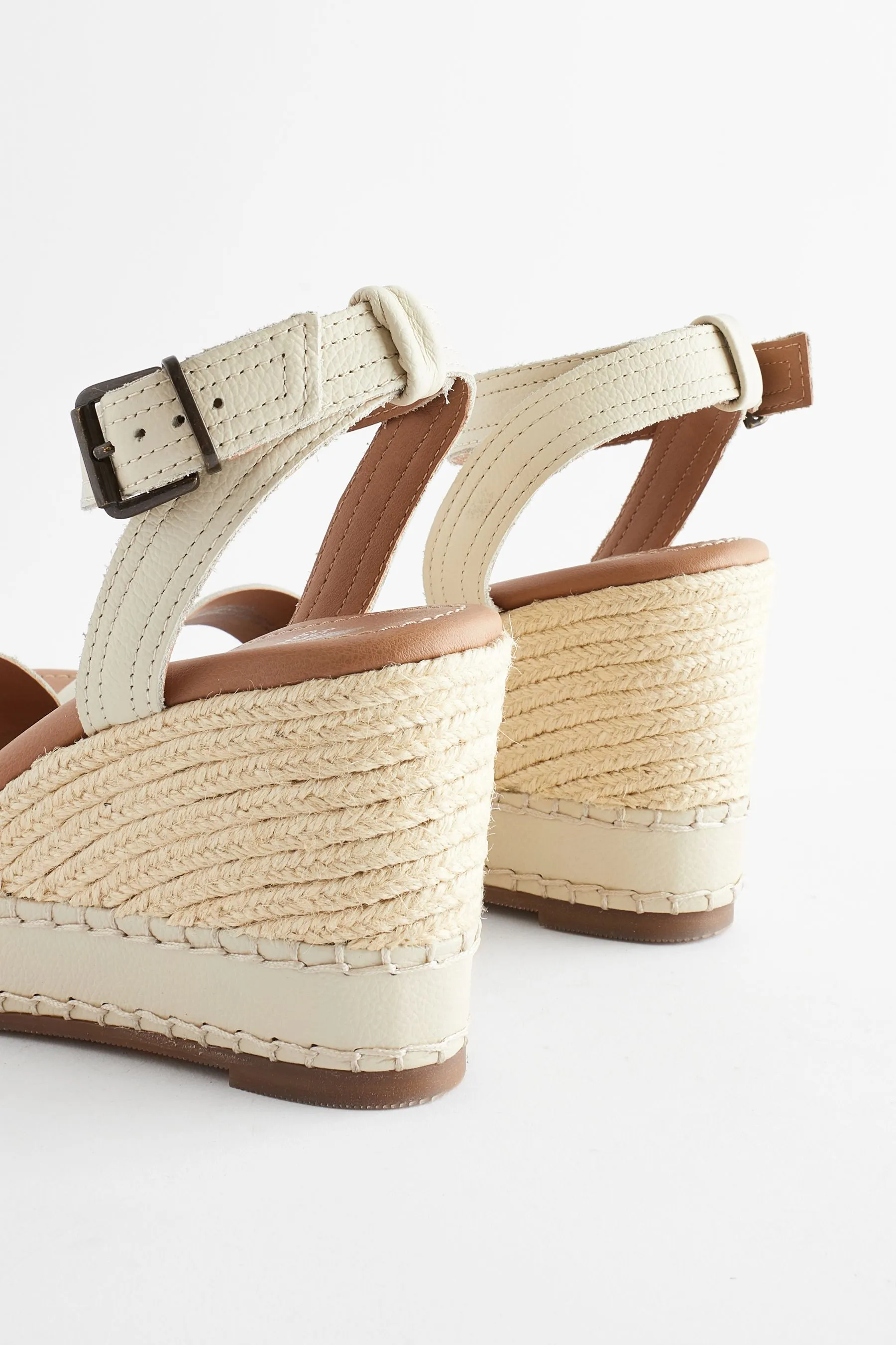 Forever Comfort - Espadrilles in pelle con zeppa e cuciture a sopraggisso