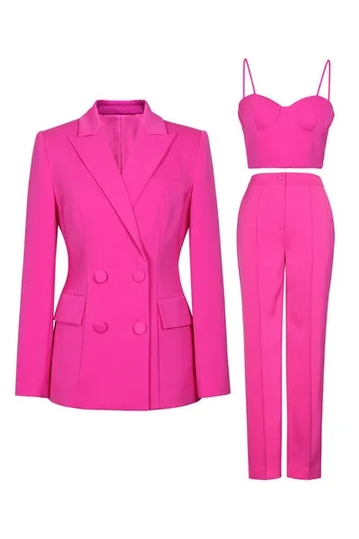 Fucsia Peak Lapel 3 Pezzi Abiti Da Cerimonia Da Donna