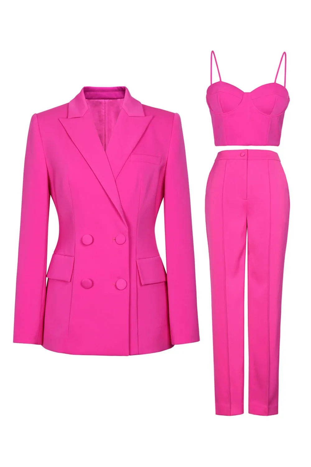 Fucsia Peak Lapel 3 Pezzi Abiti Da Cerimonia Da Donna