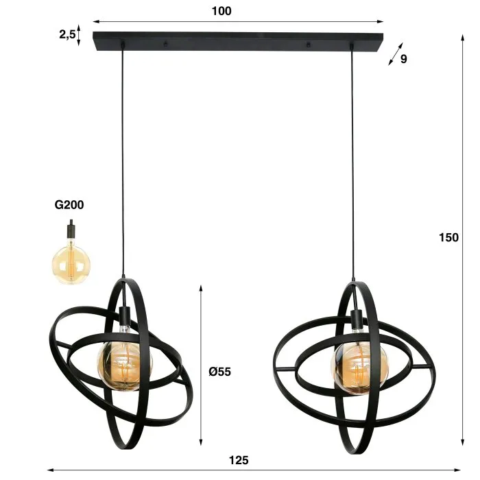 Galaxy Lampada a Sospensione Antichizzato, 2-Luci