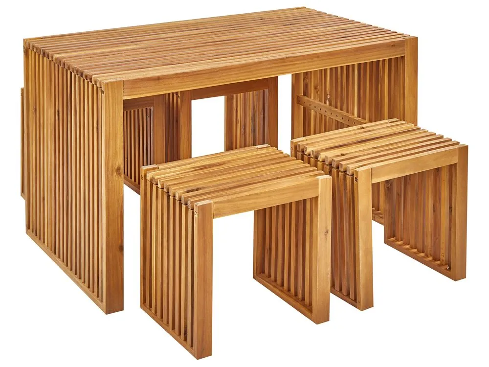 Garden Dining Set with Stools 4 Seater BELLANO Acacia Wood Brown