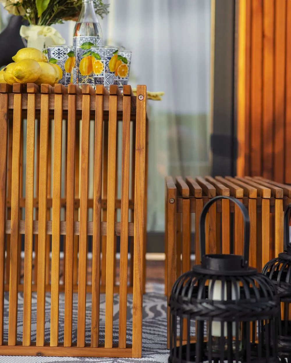 Garden Dining Set with Stools 4 Seater BELLANO Acacia Wood Brown