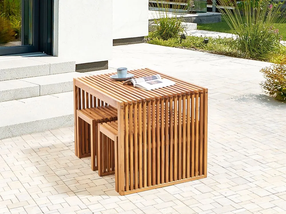 Garden Dining Set with Stools 4 Seater BELLANO Acacia Wood Brown
