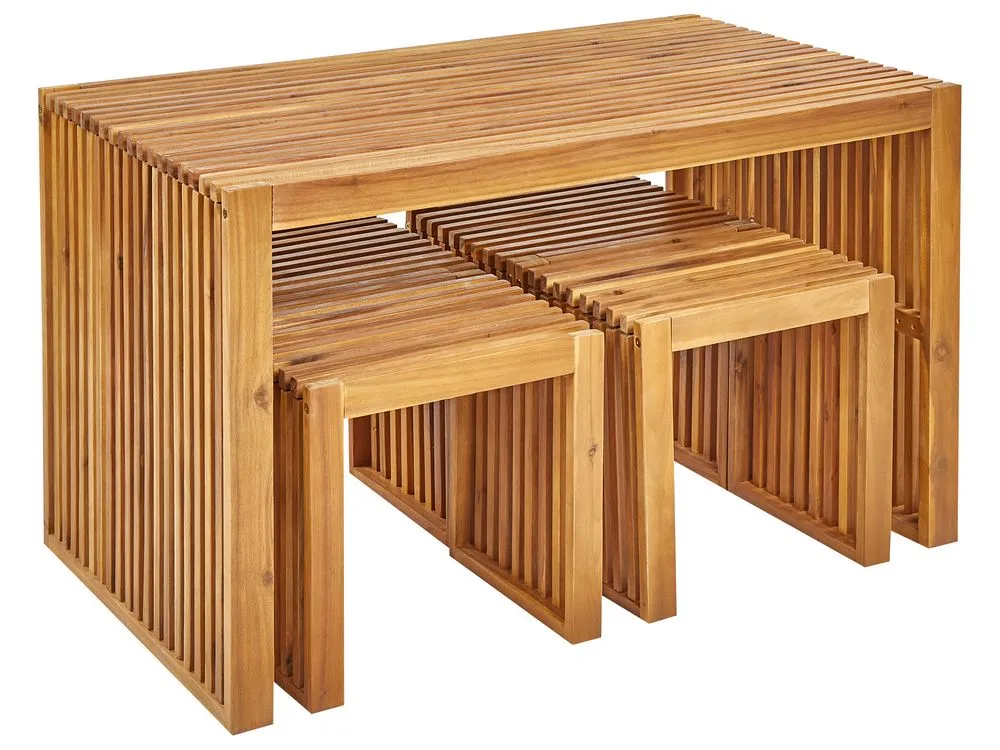 Garden Dining Set with Stools 4 Seater BELLANO Acacia Wood Brown